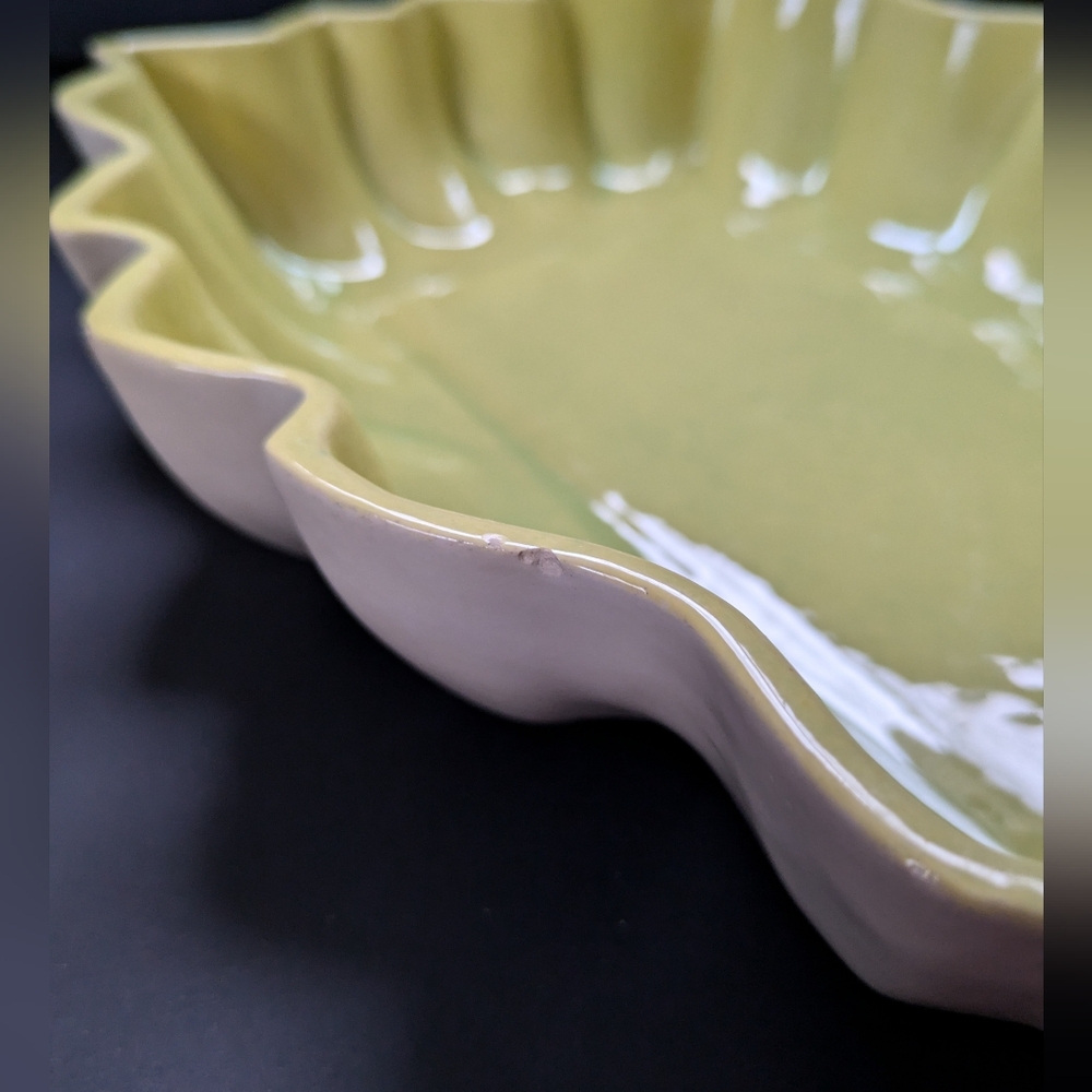 Los Angeles Potteries Vintage Green Ruffled Ceramic Dish Large Low Planter 600 - Picture 16 of 16